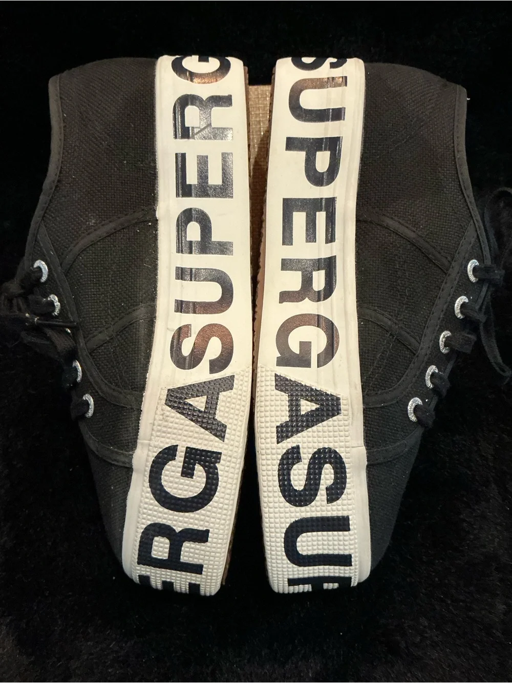 Superga 2790 COTU Black Canvas Platform Sneakers with Logo Sole Women’s 6.5